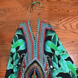 Vibrant Green and Black Maxi /beach cover Dress